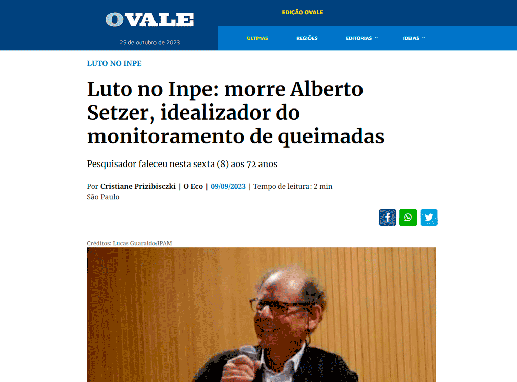 Luto no INPE, Jornal O Vale.